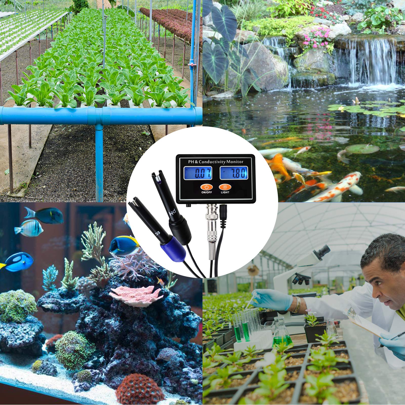 PH EC Leitfähigkeitsmessgerät Meter Tester Hintergrundbeleuchtung Wasserqualität Echtzeit 0,00~14,00 pH / 0~19,99 mS/cm