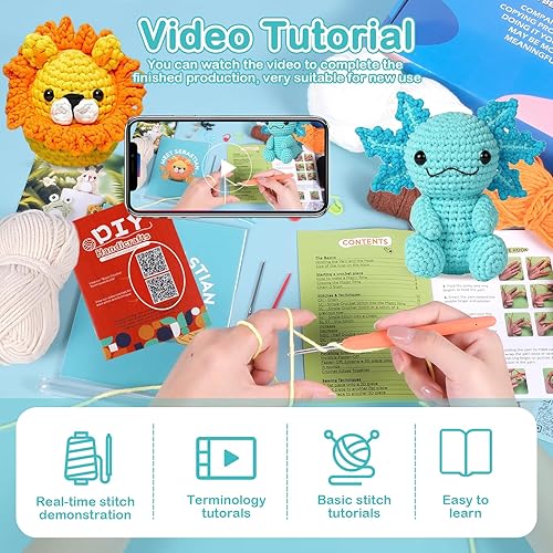 Miniatura 3 de ISTORAGE Kit de ganchillo para principiantes, adultos y niños, paquete de 2 kits de animales de ganchillo de vaca, kit de inicio de ganchillo, kits