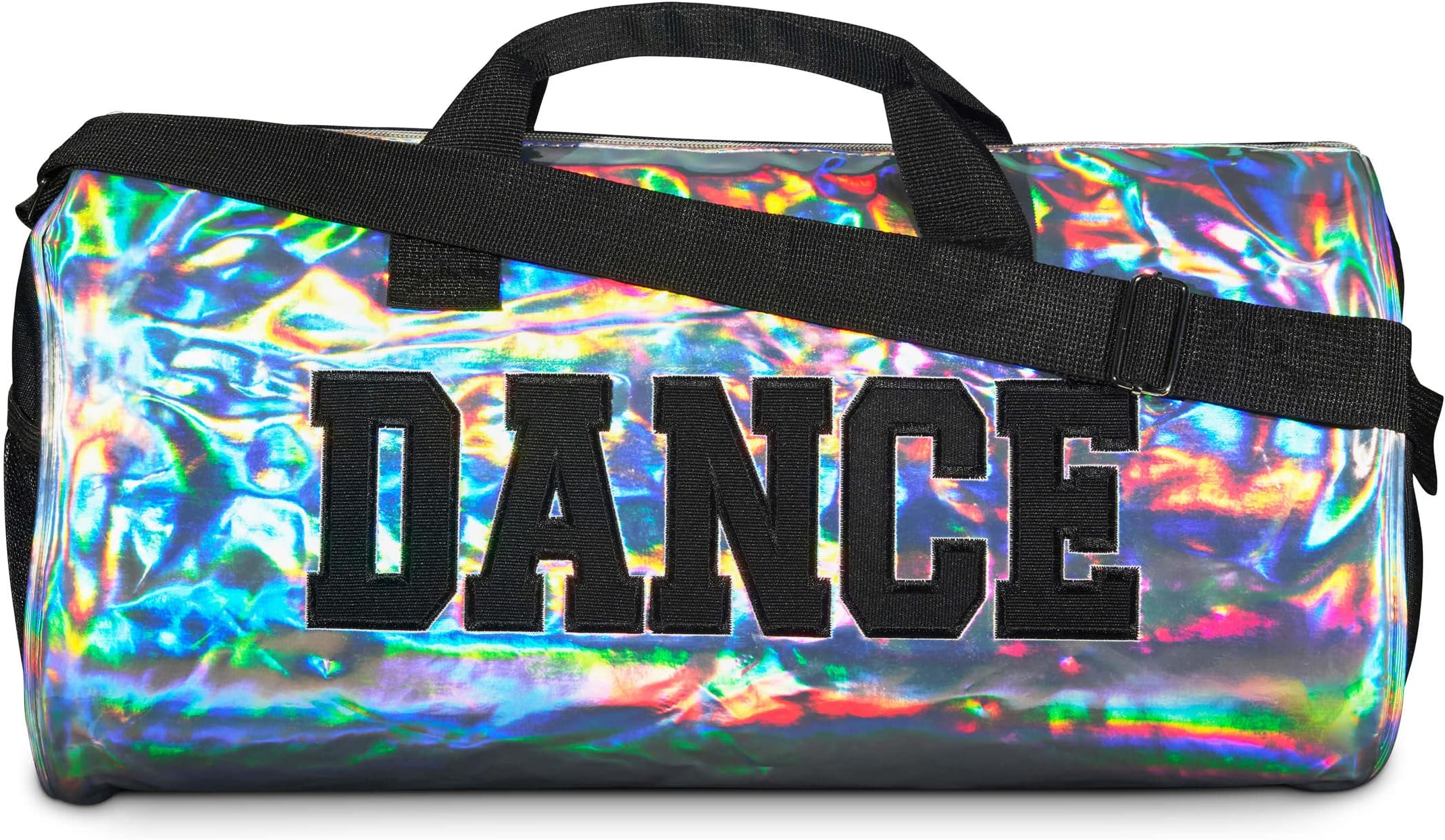 Holographic Dance Duffle Bag for Girls, Kids Travel Bag with Adjustable Carry on and Handy Pouch, Dance Accessories for Girls, Teens - 18 L