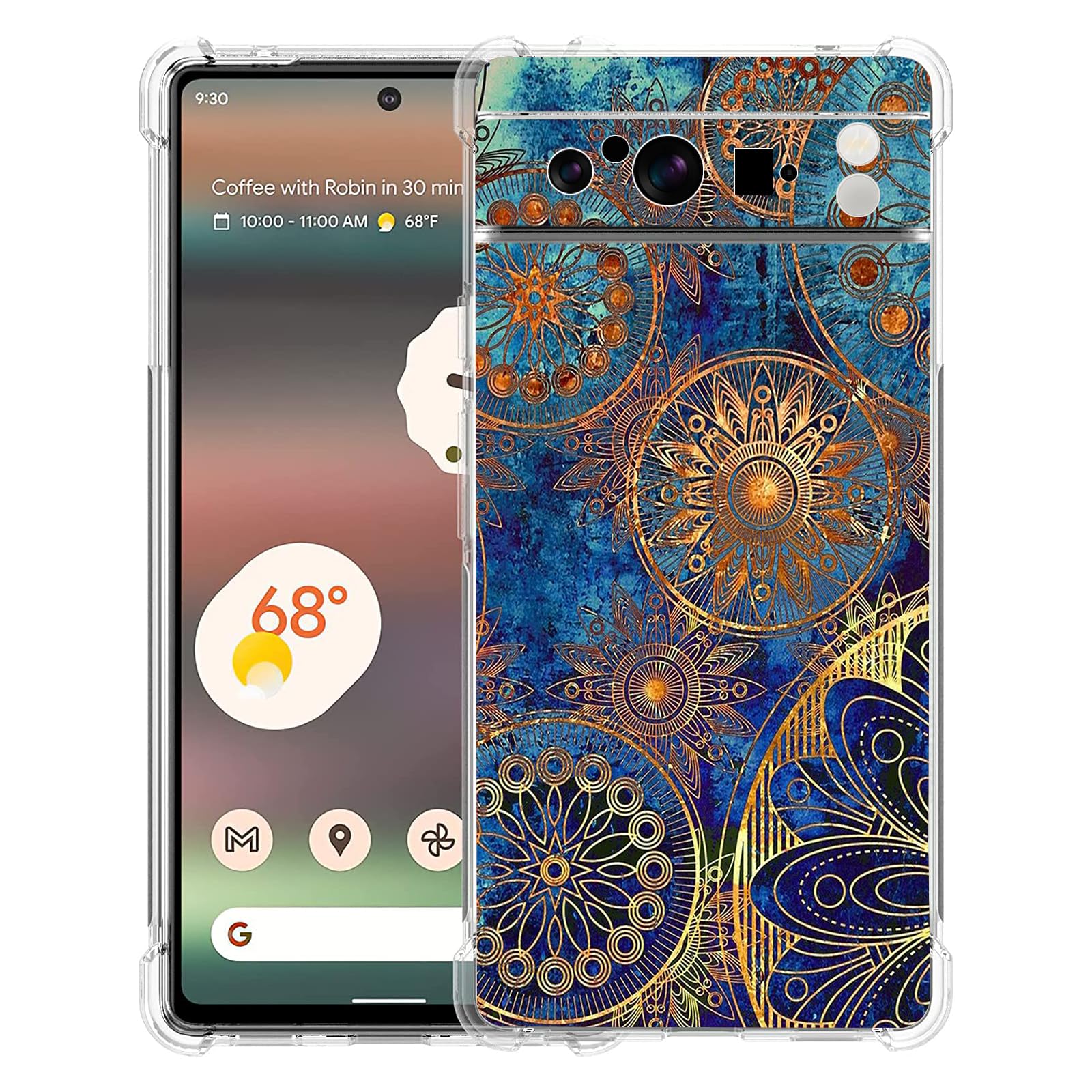 Beaucov Pixel 8 Pro Case,Gorgeous Colours Circle Manala Drop Protection Shockproof Case TPU Full Body Protective Scratch-Resistant Cover for Google
