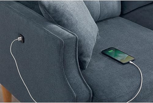 Miniatura 6 de Sofá de 56.7 pulgadas de largo con puerto de carga USB y 2 almohadas, moderno sofá tapizado de tela impermeable con cojines de asiento gruesos,