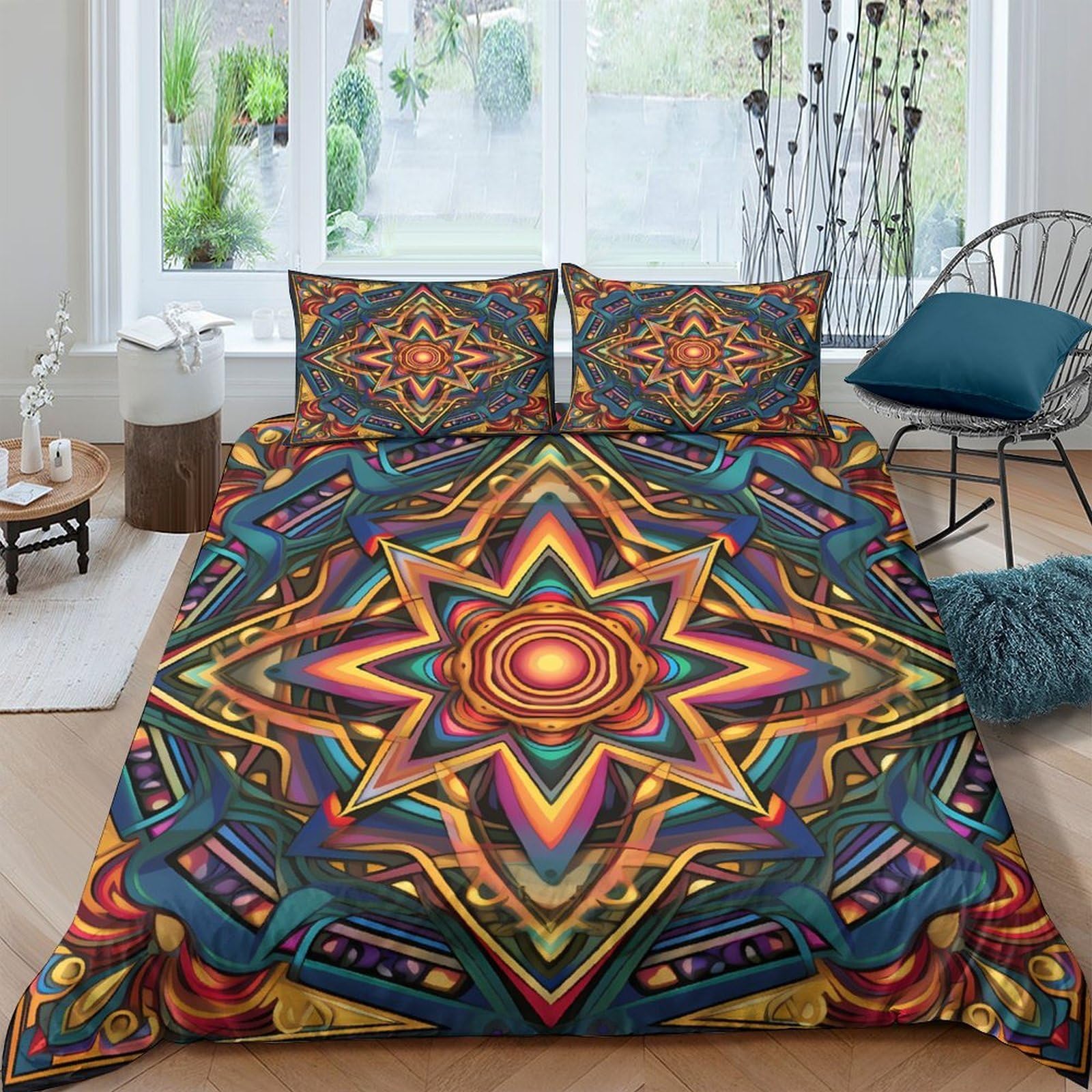 Ctjqhvkz Style-8 3D Printed Psychedelic Mandala Fitted Sheet Microfiber Soft Breathable Abstract Star Mattress Cover For Bedroom Guest Room Decor Single（135X200cm）