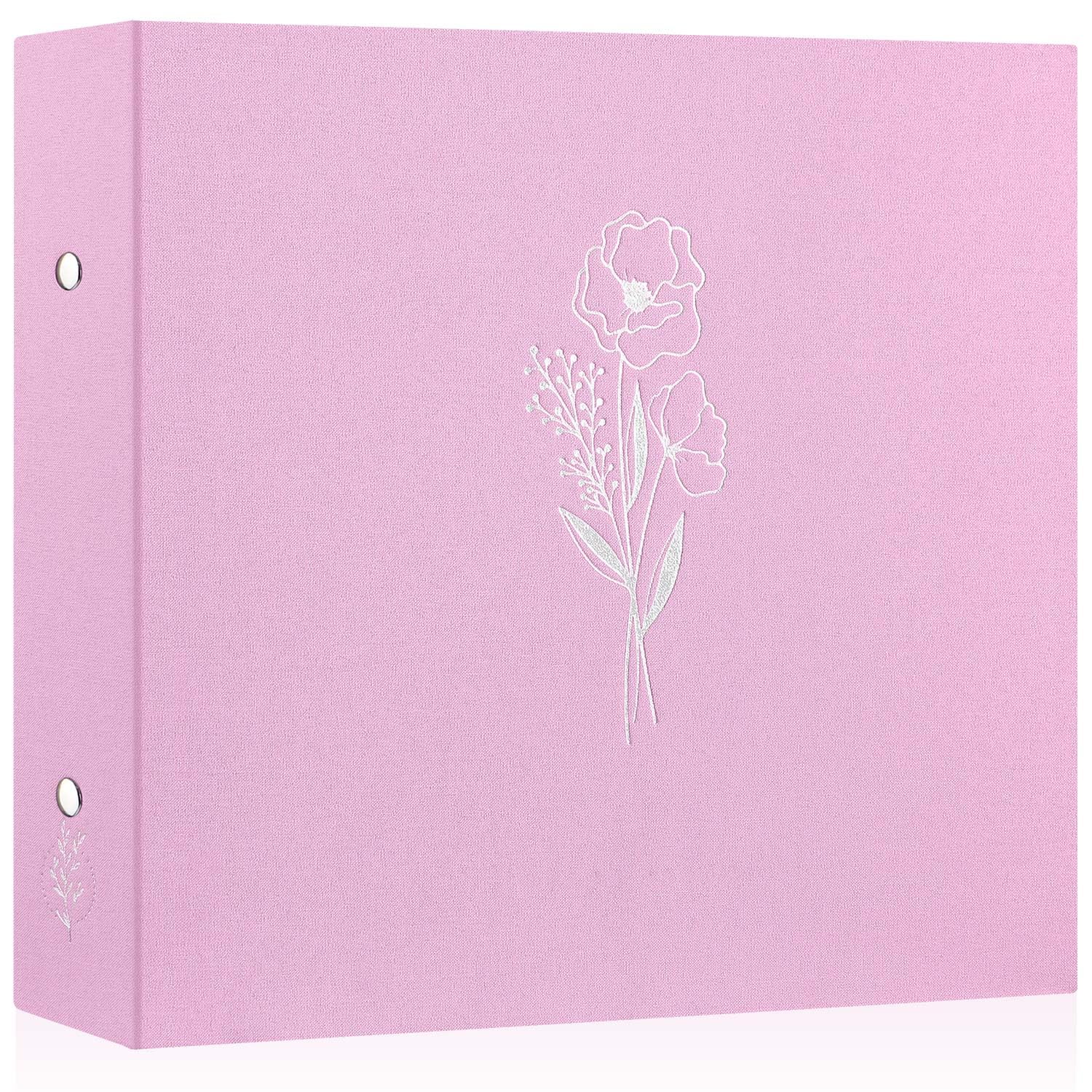 Lanpn 12x12 inch Scrapbook Photo Album, Linen Cover Archival Acid Free Top Load 3 Ring Binder Folder Photo Book 30x30 cm with 30 Plastic Sleeves 60 Pages (Pink)