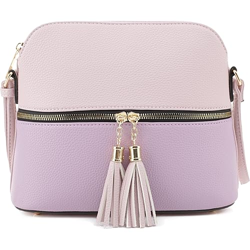 SG SUGU Lunar Lightweight Medium Dome Crossbody Bag Shoulder Bag with Tassel | Zipper Pocket | Adjustable Strap