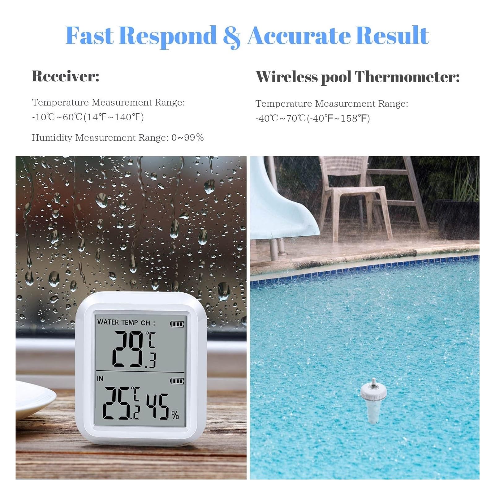 Drahtloses Poolthermometer-Set, schwimmendes Poolthermometer mit Innentemperatur-Feuchtigkeitsmonitor for heiße Quellen, kleine Teiche 2
