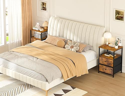 Miniatura 38 de Juego de 2 mesitas de noche de 17.8 pulgadas de ancho con cajones de tela y estante de madera abierto, red de seguridad en ambos lados de la mesa