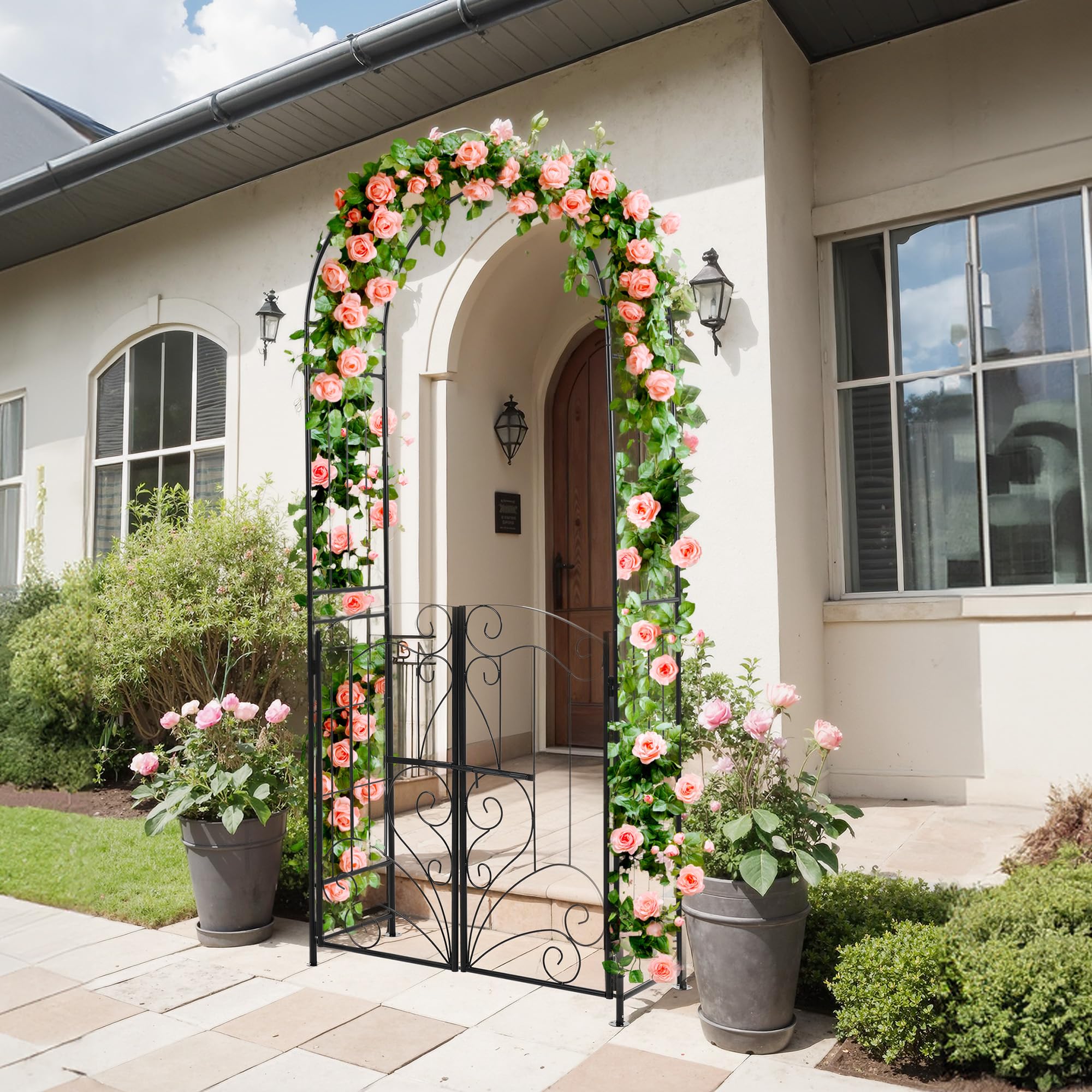 BTM ガーデンアーチ 薔薇アーチ 園芸 ガーデニング用品 スチール製 フラワースタンド 花立て 庭園装飾 屋外用 耐候性 おしゃれ ガーデンファニチャー フラワーアーチ