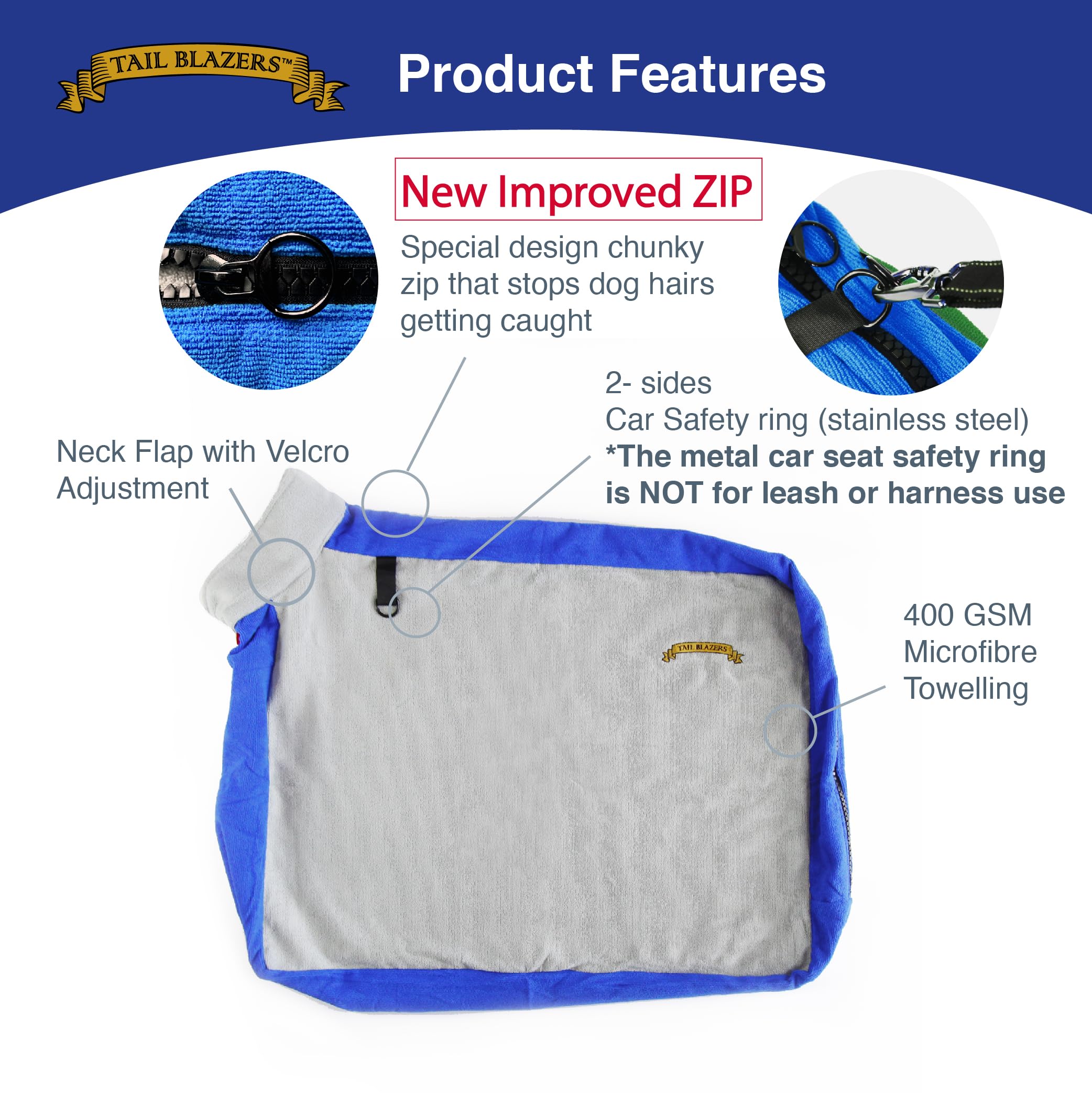 TAIL BLAZERS Quality Dog Drying Bag. Keep Dry and Warm After Bath or Walk. Protects Home and Car From Wet and Mud. Extra Soft Microfibre Doggy Towel Bags. Dogs Grooming Accessories. M Plus Grey - Image 2