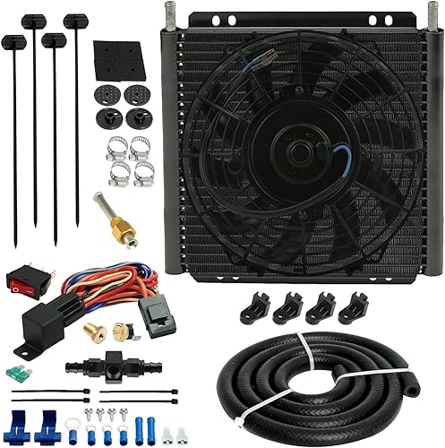 Enfriador de aceite de transmisión de alta resistencia de 11 pulgadas, ventilador eléctrico de 9 pulgadas y kit de cableado de interruptor de