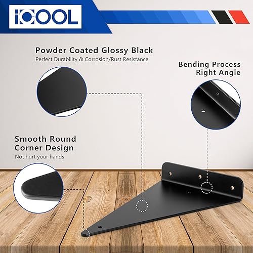 Miniatura 4 de ICOOL Soporte de estante triangular, paquete de 4 soportes de pared ocultos resistentes de 8 pulgadas, soporte de estante de metal flotante para