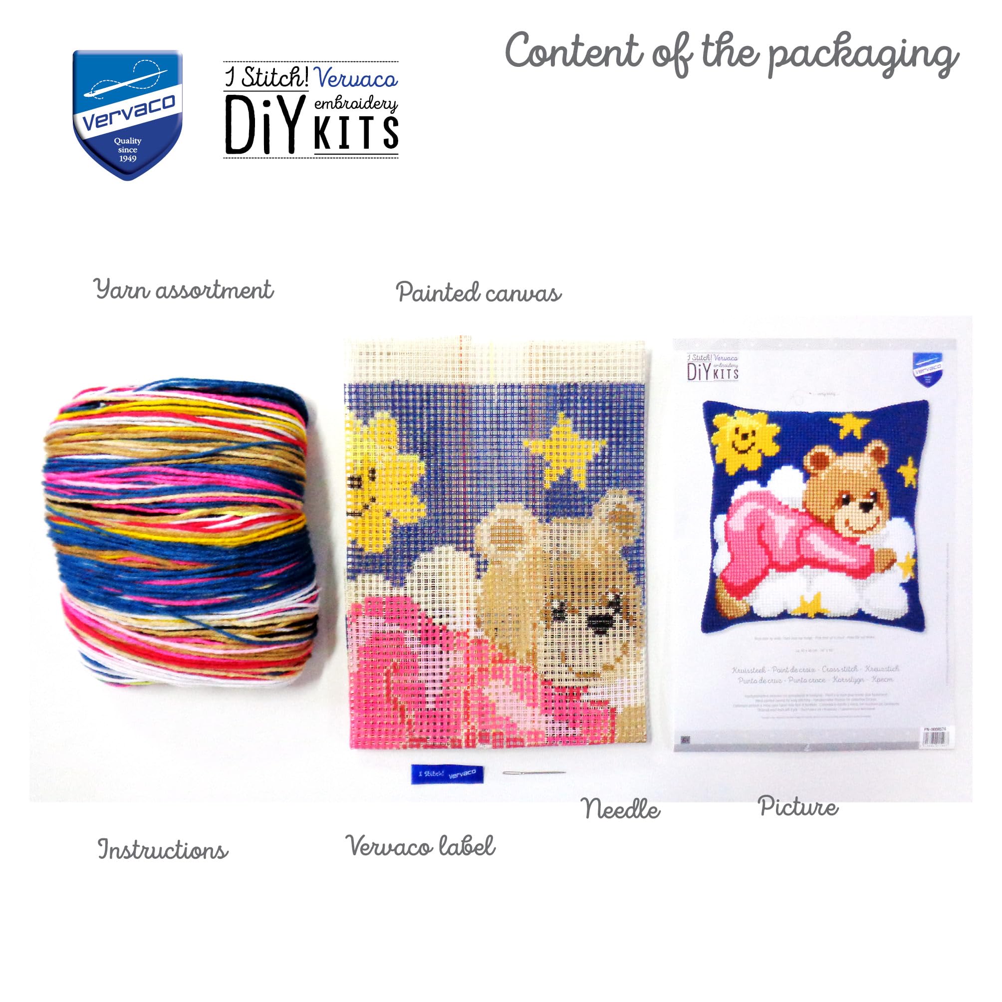 VERVACO Kit Cuscino Punto Croce Orso Rosa su Una Nuvola Set Ricamo Principianti Cuscini Gobelin Decorativi ca. 40 x 40 cm Accessori per Lavoretti Creativi DIY Casa Decor Hobby Adulti Cross Stitch
