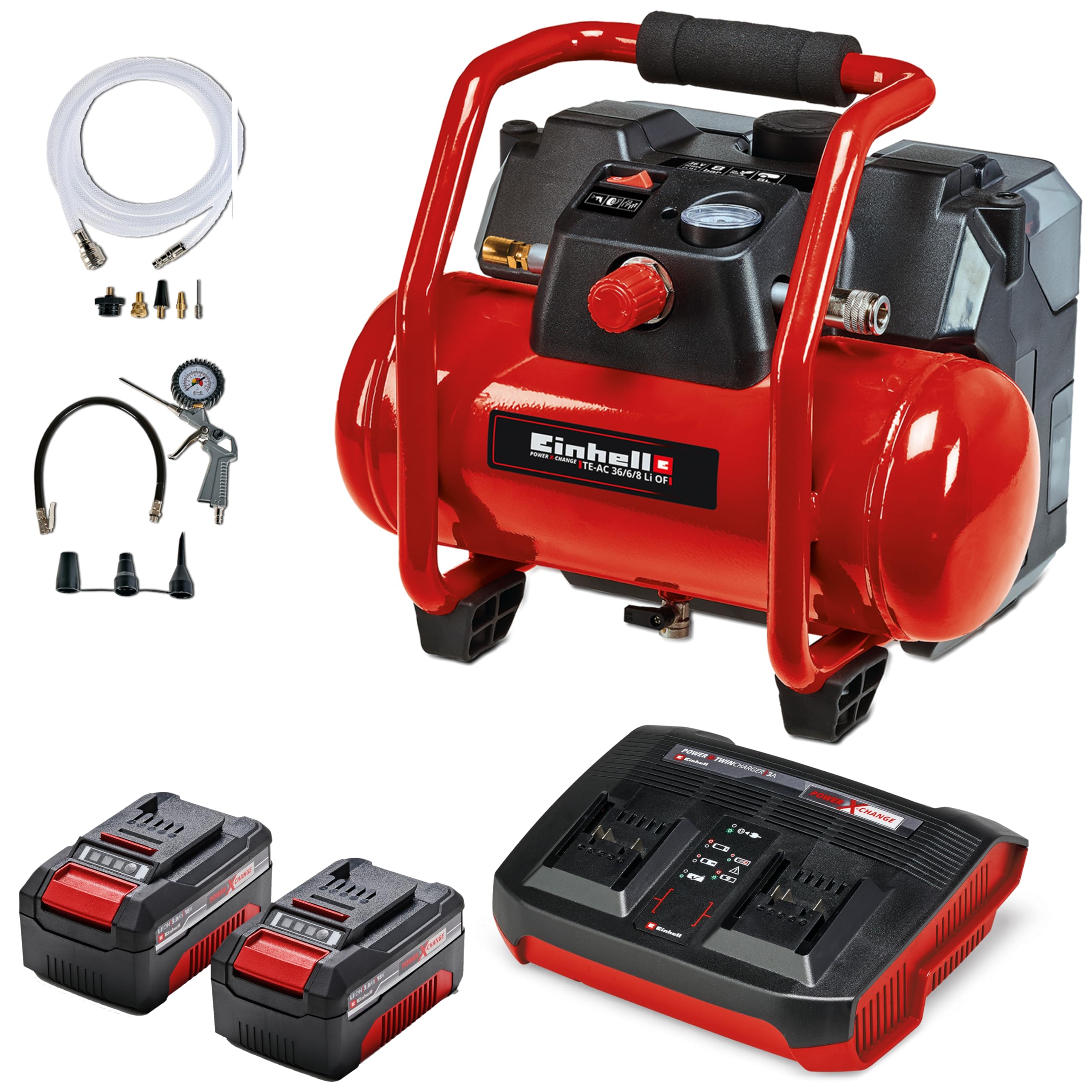 Einhell Compresor a batería, 36 V, Iones de litio, depósito de 6 L, motor sin aceite...