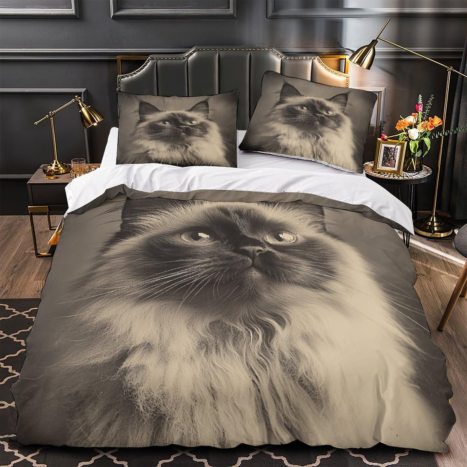 Housse de couette chat sépia pour des nuits douces en famille
