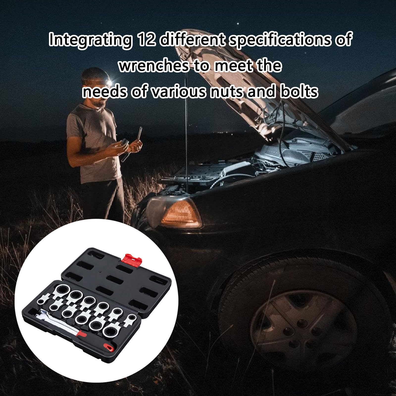 Set di chiavi a cricchetto 12 in 1 regolabili efficienti con teste a cambio rapido adatte per migliorare l'efficienza e convenienza chiave a cricchetto