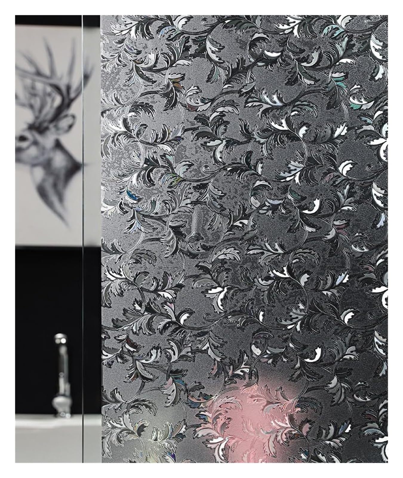 window film， Black White Leaves Privacy for Glass Windows Opaque Frosted Window bathroom Film(60x200cm)