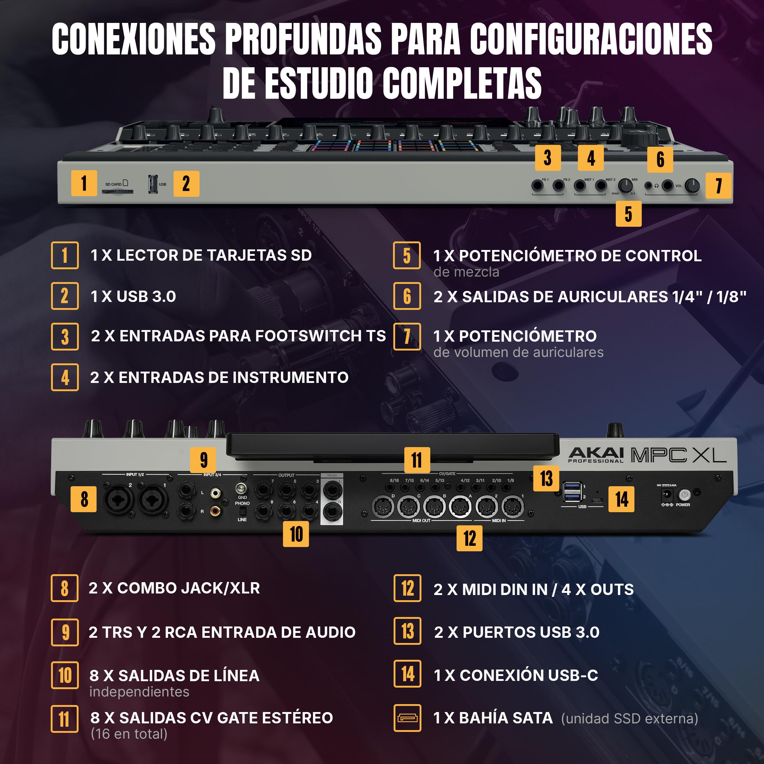 Akai Professional MPC XL Centro de Producción Musical Autónomo | Pads MPCe, Pantalla Táctil, CPU de 8 Núcleos, 16GB RAM, SSD de 256GB, para Sampling y Producción