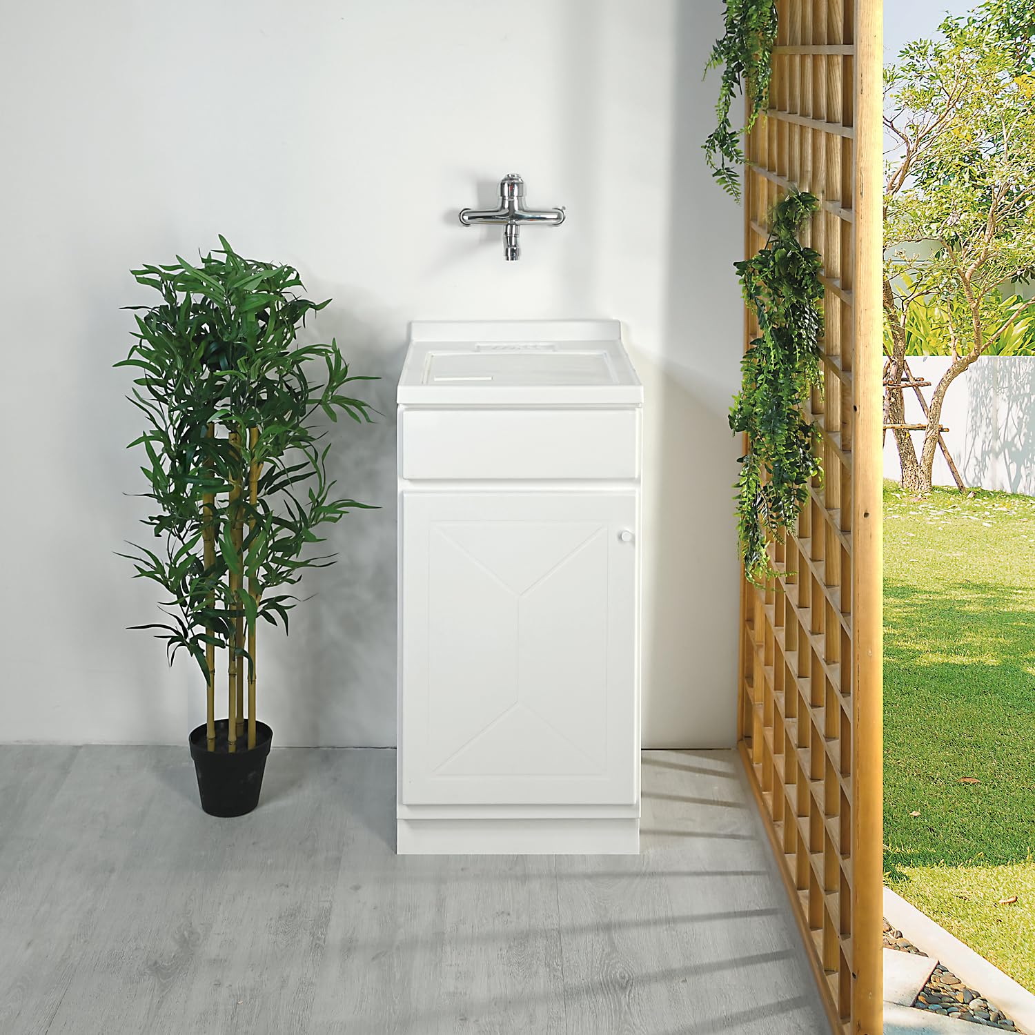 Mueble lavadero exterior interior 45 x 50 Regina Plus con piloto eje de lavado y sifón resistente al agua y la humedad