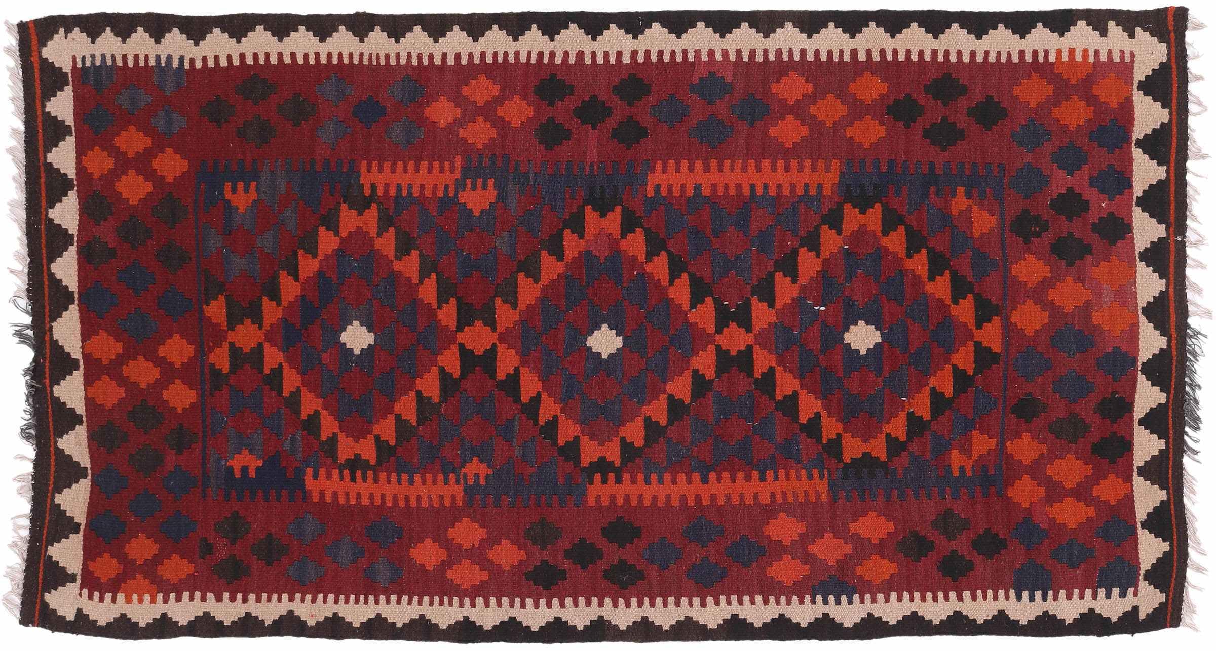 Kelim Afghan Maimana Tapis tissé à la main Marron géométrique Fait main 1 100 x 190 cm