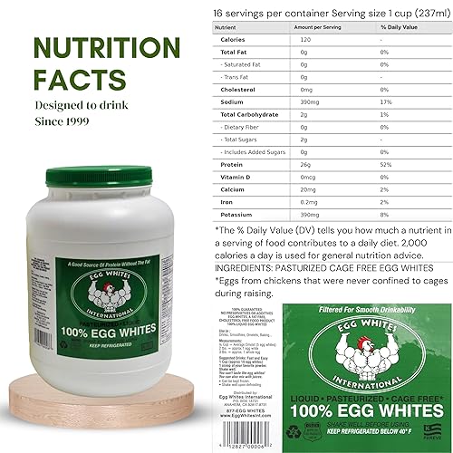 Miniatura 3 de Egg Whites International - Proteína líquida 100% pura de clara de huevo diseñada para beber. AHORA 100% SIN JAULA (4 galones)