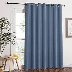 NICETOWN Sliding Glass Door Blackout Curtain - Thermal Insulated Solid Patio Door Drape Extra Wide French Door Curtains for Bedroom (Stone Blue, W100 x L84, 1 Piece)