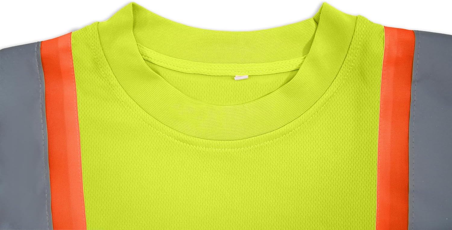 TanBridge Men's High Visibility Shirts Work Safety Reflective Shirts for Men Construction T-Shirt Long Sleeve Yellow 3 Packs - Image 4