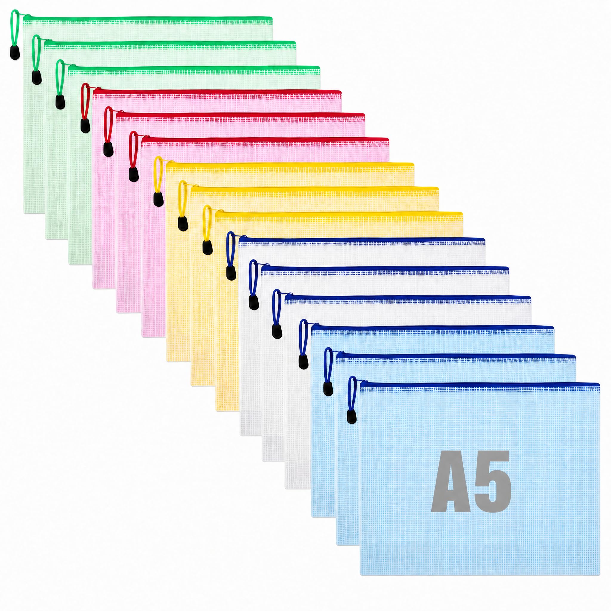 15PCS A5 Plastic Wallets Zip Lock Bags Mesh, A5 Document Wallet File Bags