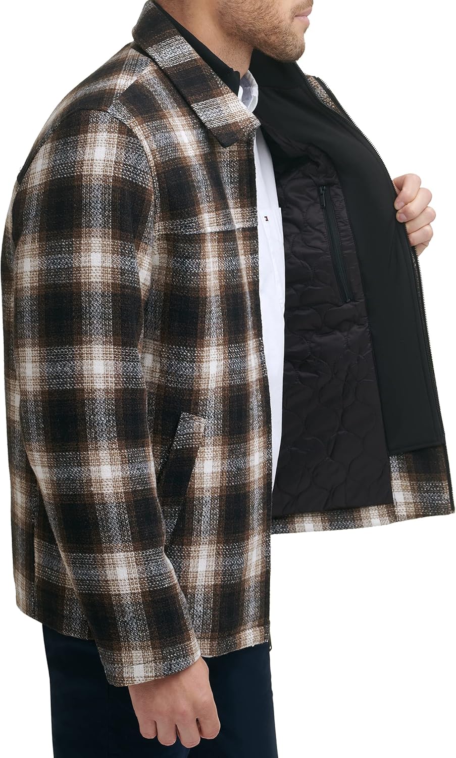 DOCKERS Men's Wool Blend Open Bottom Jacket With Quilted Bib - Image 4