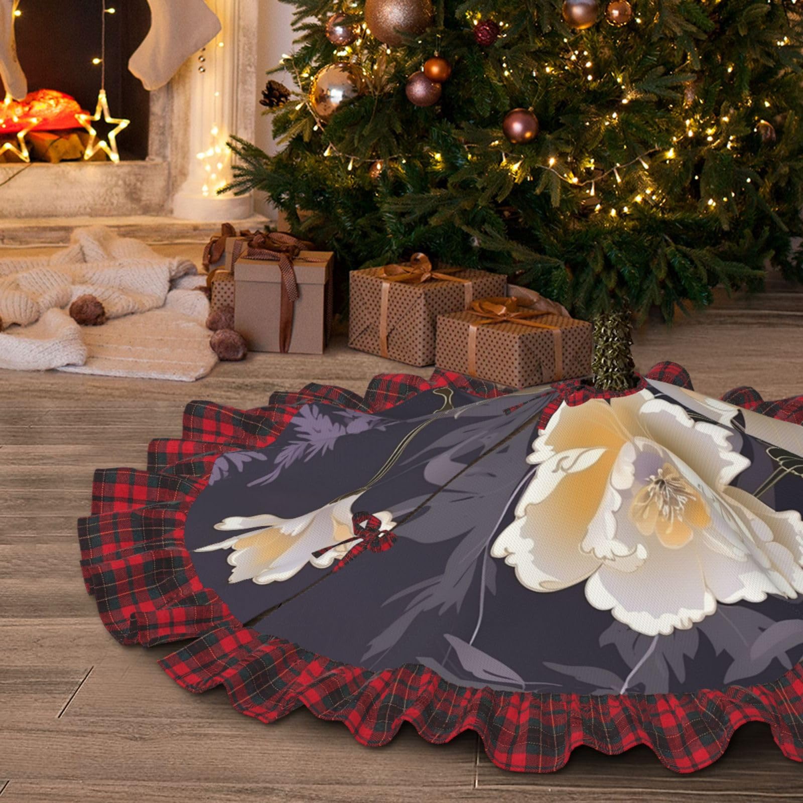 Jupe de sapin de Noël violette pour masquer le pied et recueillir les aiguilles