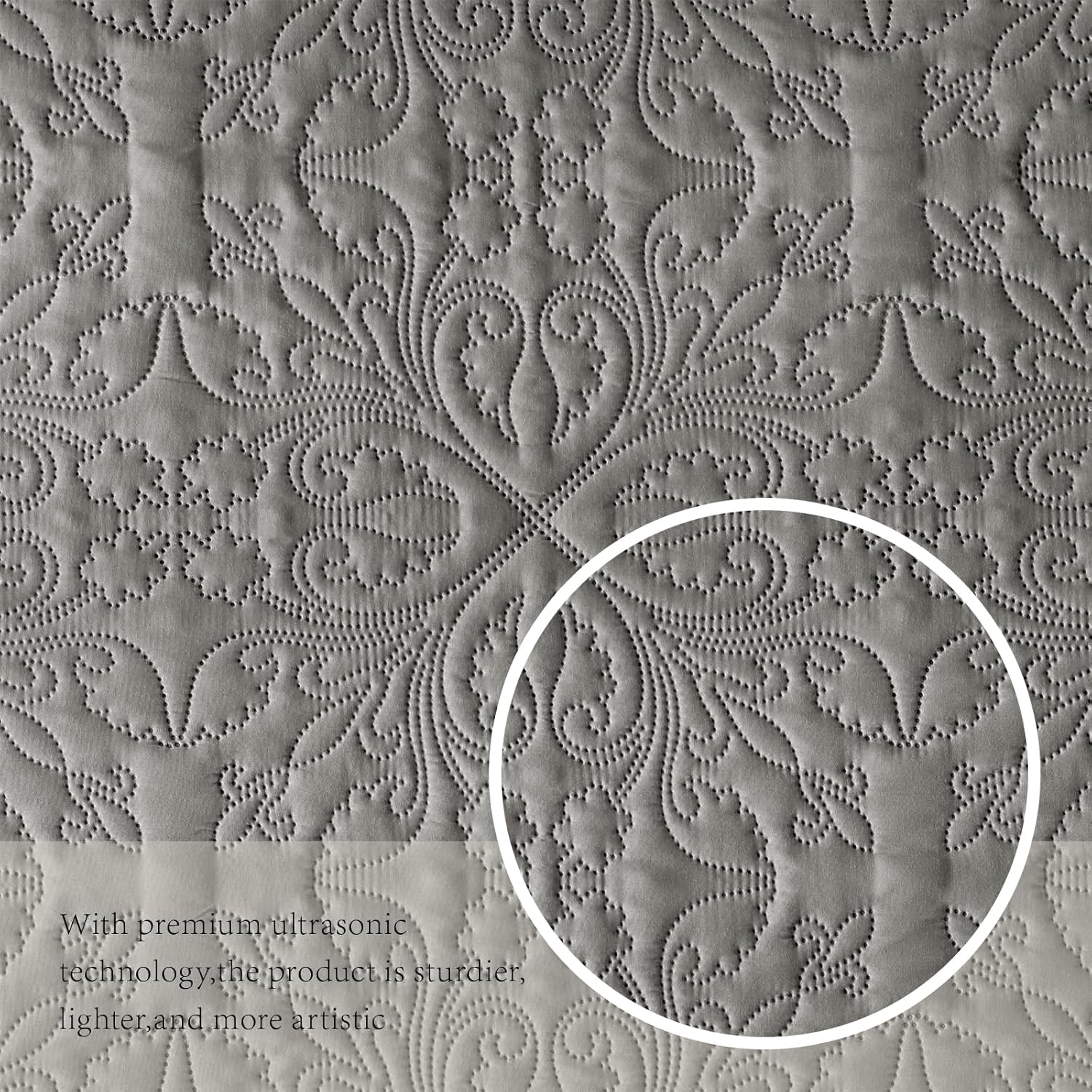 akkialla Full Queen Quilt Bedding Set for All Seasons,Lightweight Dark Grey Bedspreads Queen Size,Modern Style Microfiber Soft Floral Pattern Coverlet Set(1 Quilt,2 Pillow Shams)
