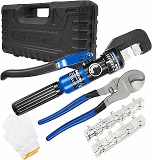 AMZCNC Hydraulic Cable Lug Crimper and Cable Scissors 8 US TON 12 AWG to 00 (2/0) Electrical Terminal Cable Wire Tool Kit with 9 Die Sets Stainless Steel wire rope Railing Fittings, Wire Swaging Tool (10T, Blue)
