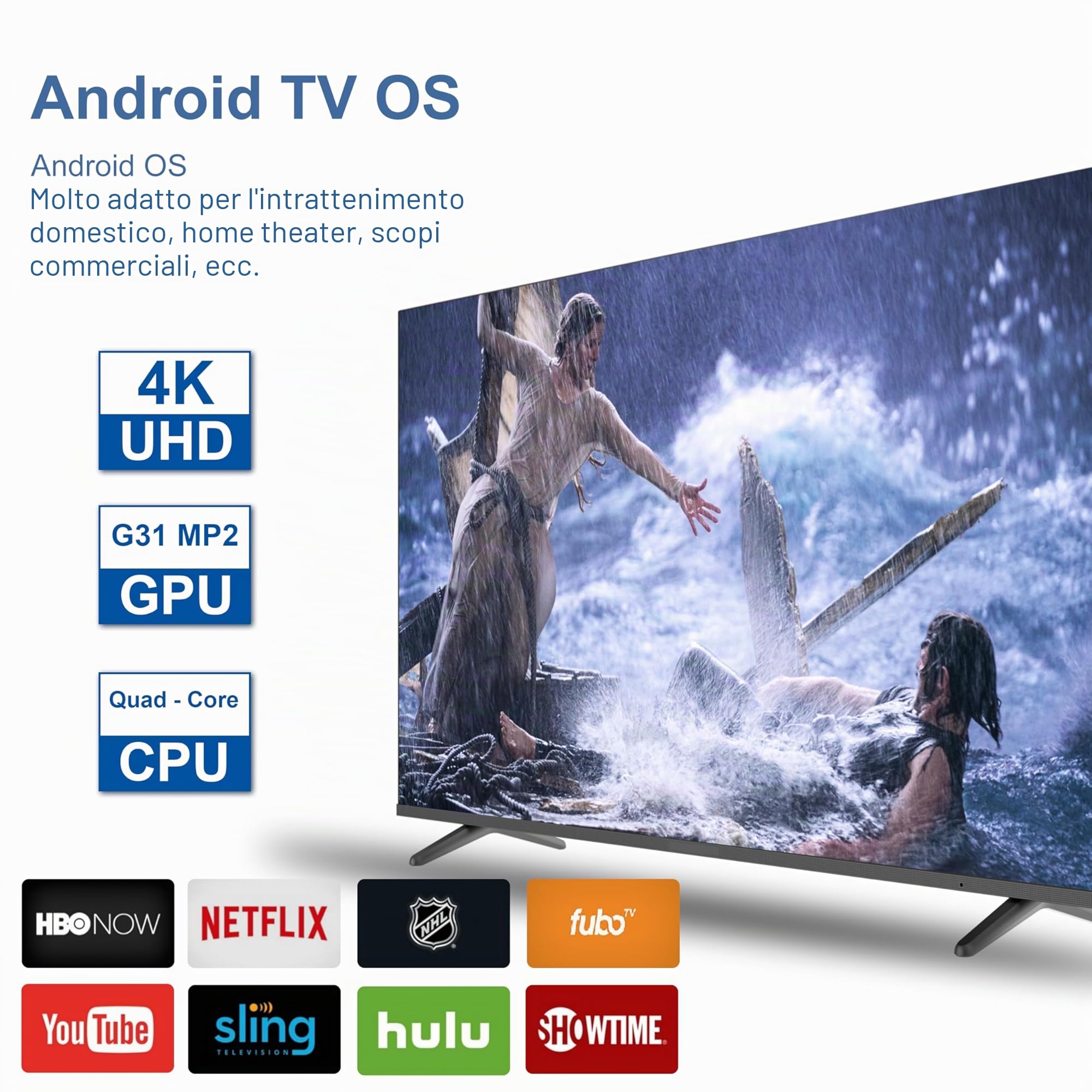 Boîtier Android TV Box 4 Go RAM 32 Go ROM, Processeur Quad-Core, WiFi Double Bande, Bluetooth, Codage H.265 HEVC, Extension Carte TF - Lecteur Multimédia