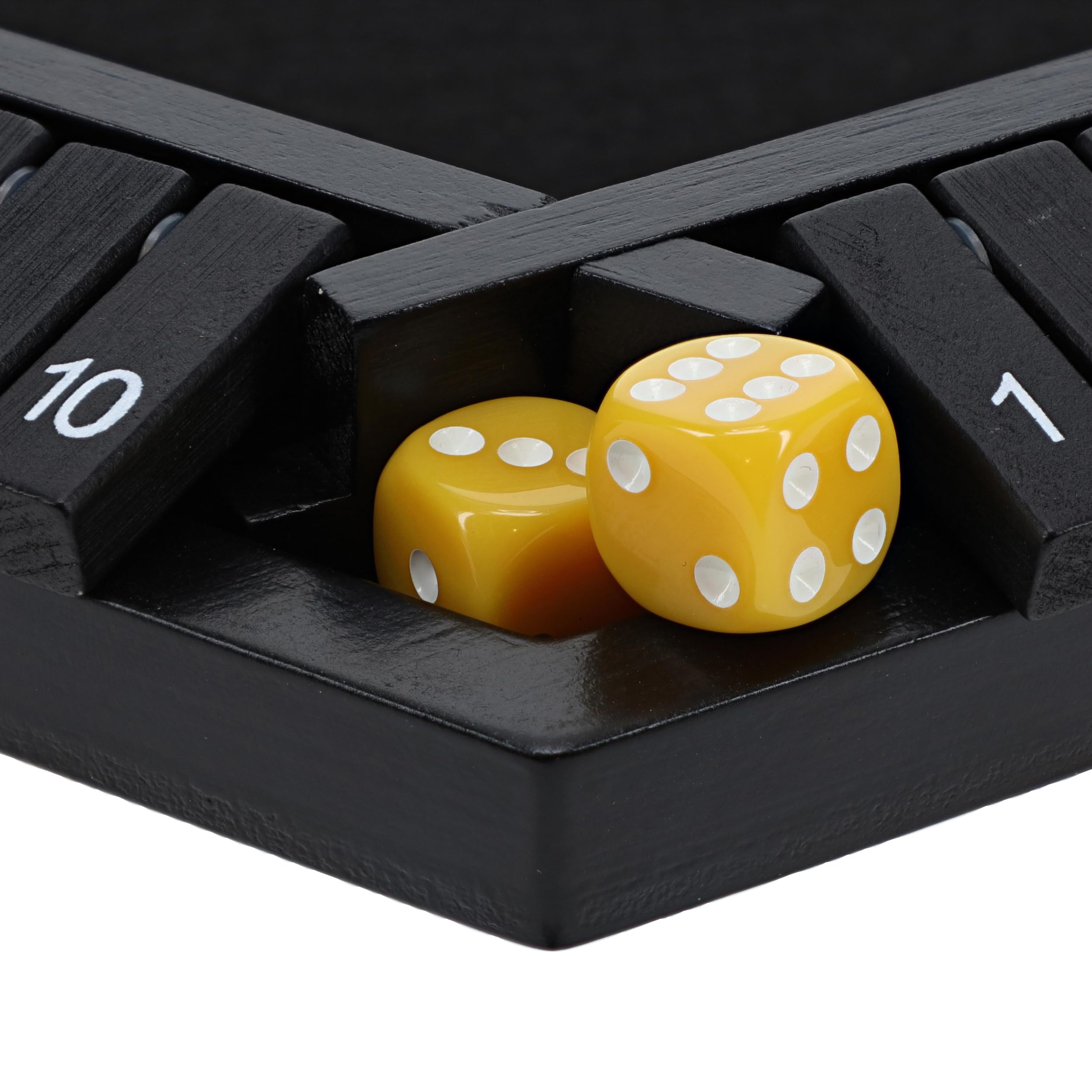 Pacific Shore Games Shut The Box - Juego para 6 jugadores, madera pintada en negro, juego de mesa de madera, juegos de mesa para adultos, juegos de bar, juego de dados portátil para 1-6 jugadores,