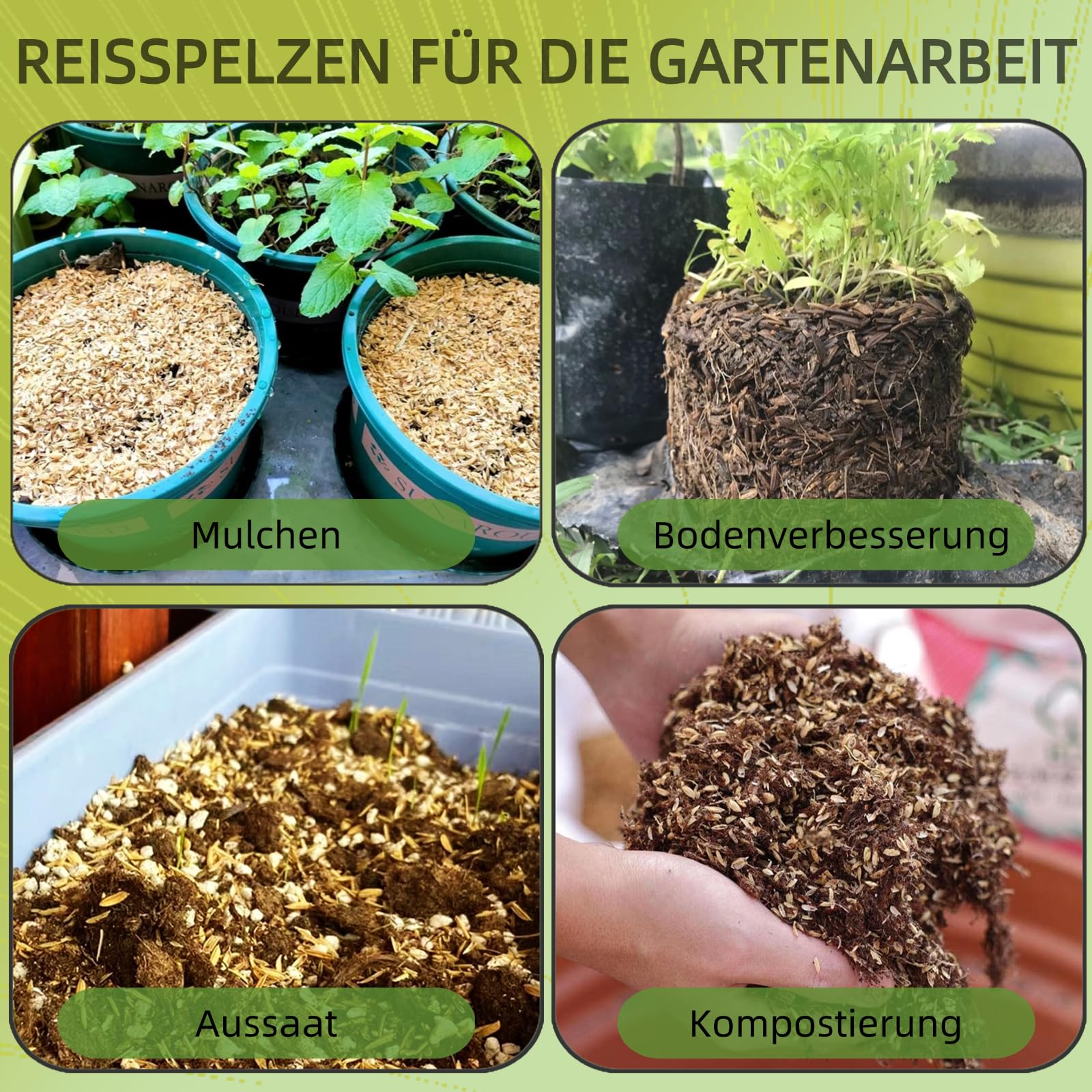 YIHAKIDS Reisspelzen 60L, Natürlich Gesunde Reishülsen für Pflanzen, Gartenbau, Geflügel, Gewächshäuser丨Organisch Einstreu-Zusatz für Wachteln, Hühner, Hamster丨Reisschalen für Blumen, Pflanzendünger