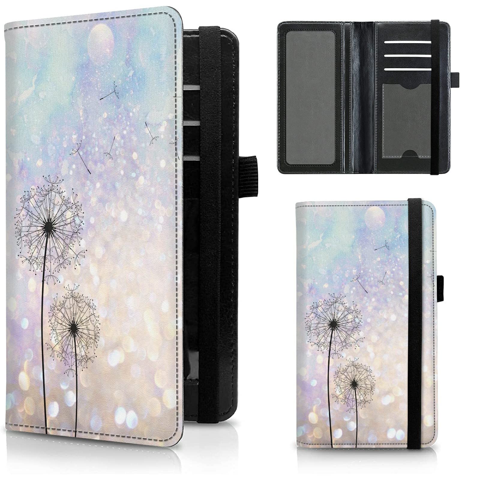 Leather Checkbook Covers for Men Women Check book Holder Cover Wallets for Personal Checkbook Duplicate Checks with RFID Blocking &amp; Elastic Strap-Dandelion Floral