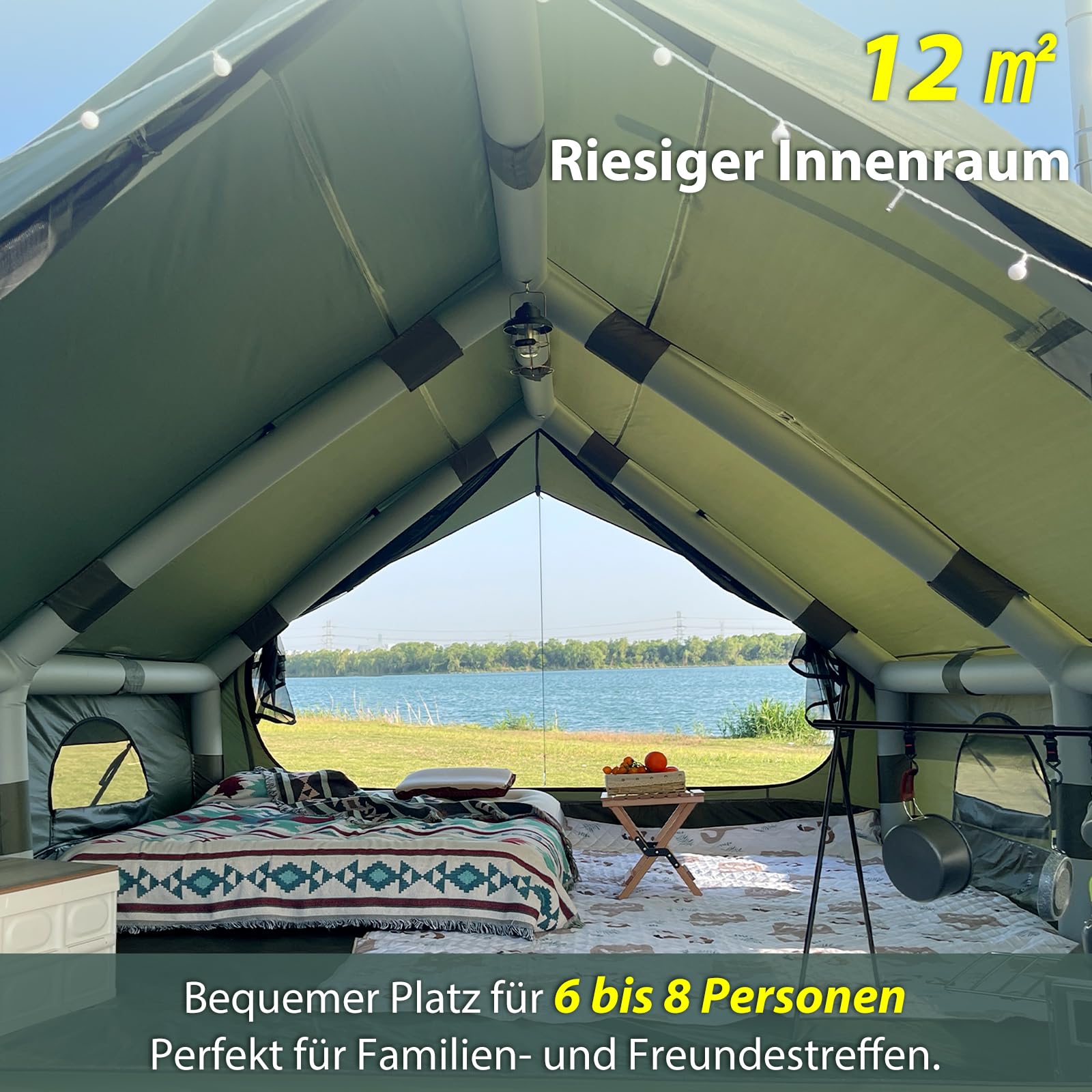 Aufblasbares Campingzelt mit Handpumpe Einfacher Aufbau Wasserdicht Winddichtes Outdoor Aufblasbares Zelt 2-10 Personen Oxford Glamping Luftzelt Hüttenhaus