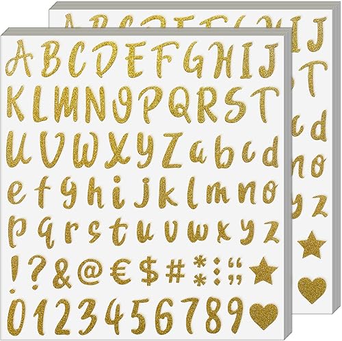 Tsmollyu 1600 piezas de 20 hojas de calcomanías de letras autoadhesivas con purpurina para el hogar, oficina, negocios, decoración artística