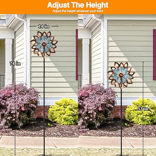 Miniatura 7 de Molinillos solares de viento para exteriores, 74 pulgadas, esculturas de viento de metal cinético y molino de viento para decoración de jardín (LED