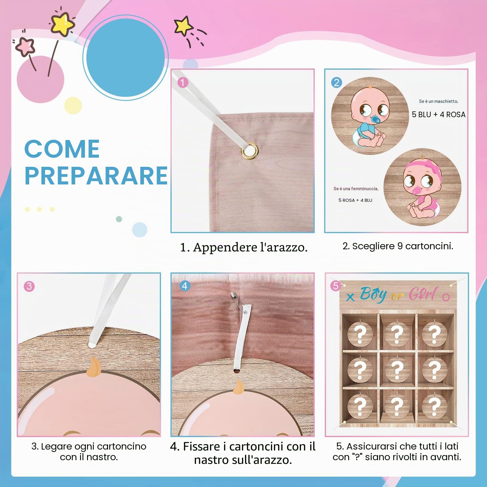 BLOOMWIN Gender Reveal Tic Tac Toe - Tris Gioco Gender Reveal - Giochi Gender Reveal Party X e O- Bambino Genere Rivelare Festa Forniture Kit - Baby Shower Boy or Girl Kit