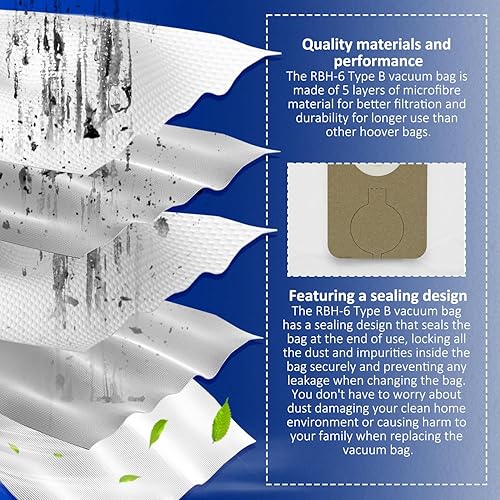 Miniatura 4 de MaxLLTo Paquete de 6 bolsas de vacío de repuesto RBH-6 C15H-6 tipo B para Riccar 8625 8650 8850 8750 8900 8920 8925 8955 para Simplicity SBH-6