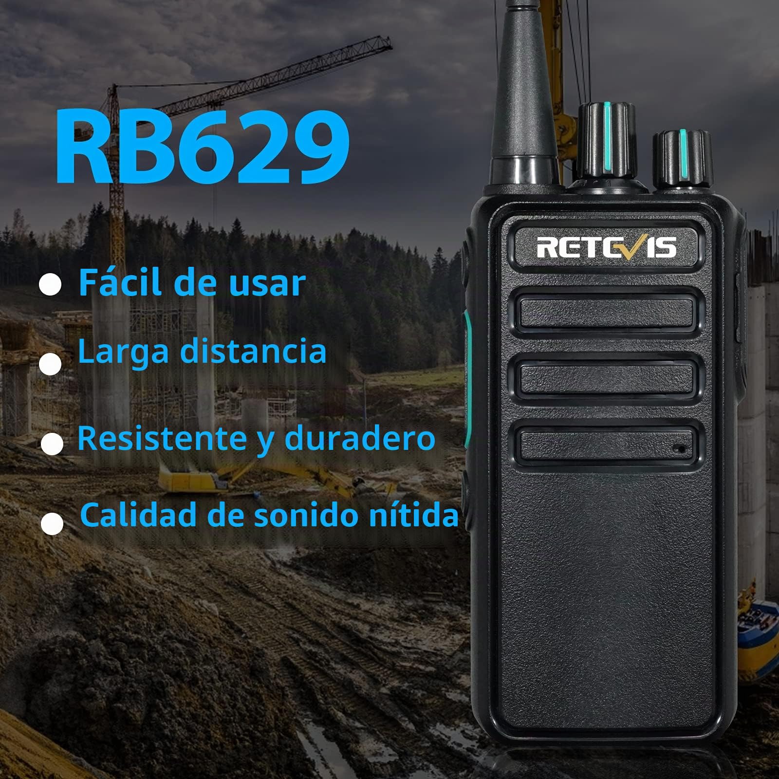 Retevis RB629 Walkie Talkie, PMR446 Walkie Talkie Portátil con Función de Clonación Inalámbrica, VOX, Alarma de Emergencia, Walkie Talkies Largo Alcance con Micrófono para Obras (4 Piezas, Negro)