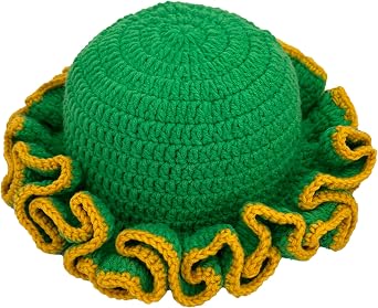 Handmade Crochet Hat Cute Bucket Hat for Women Boho Multicolor Ruffle Brim Crochet Knit Bucket Hat
