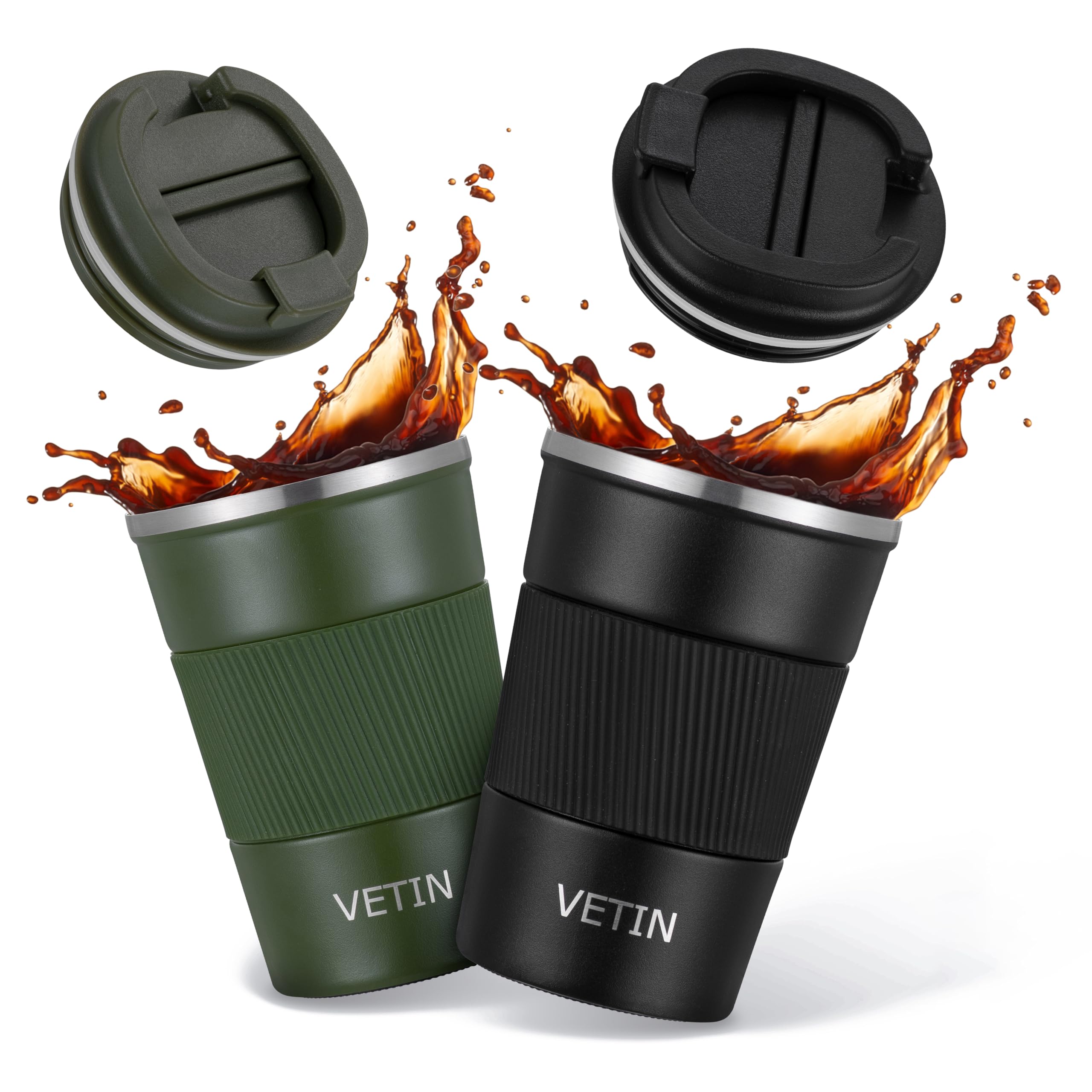 Ketiee Koffiebeker om mee te nemen, thermobeker, koffie-to-go, dubbelwandig, reisbeker, vacuüm geïsoleerde beker met lekvrij deksel voor koffie en Ketiee Koffiebeker om mee te nemen, thermobeker, koffie-to-go, dubbelwandig, reisbeker, vacuüm geïsoleerde beker met lekvrij deksel voor koffie en