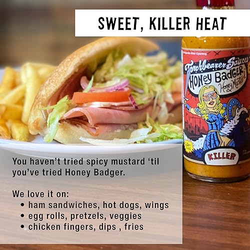 Miniatura 5 de Salsa de tejón de miel de Torchbearer Sauces, salsa picante picante con sabores de pimienta escorpión, pimienta Carolina Reaper y semillas de