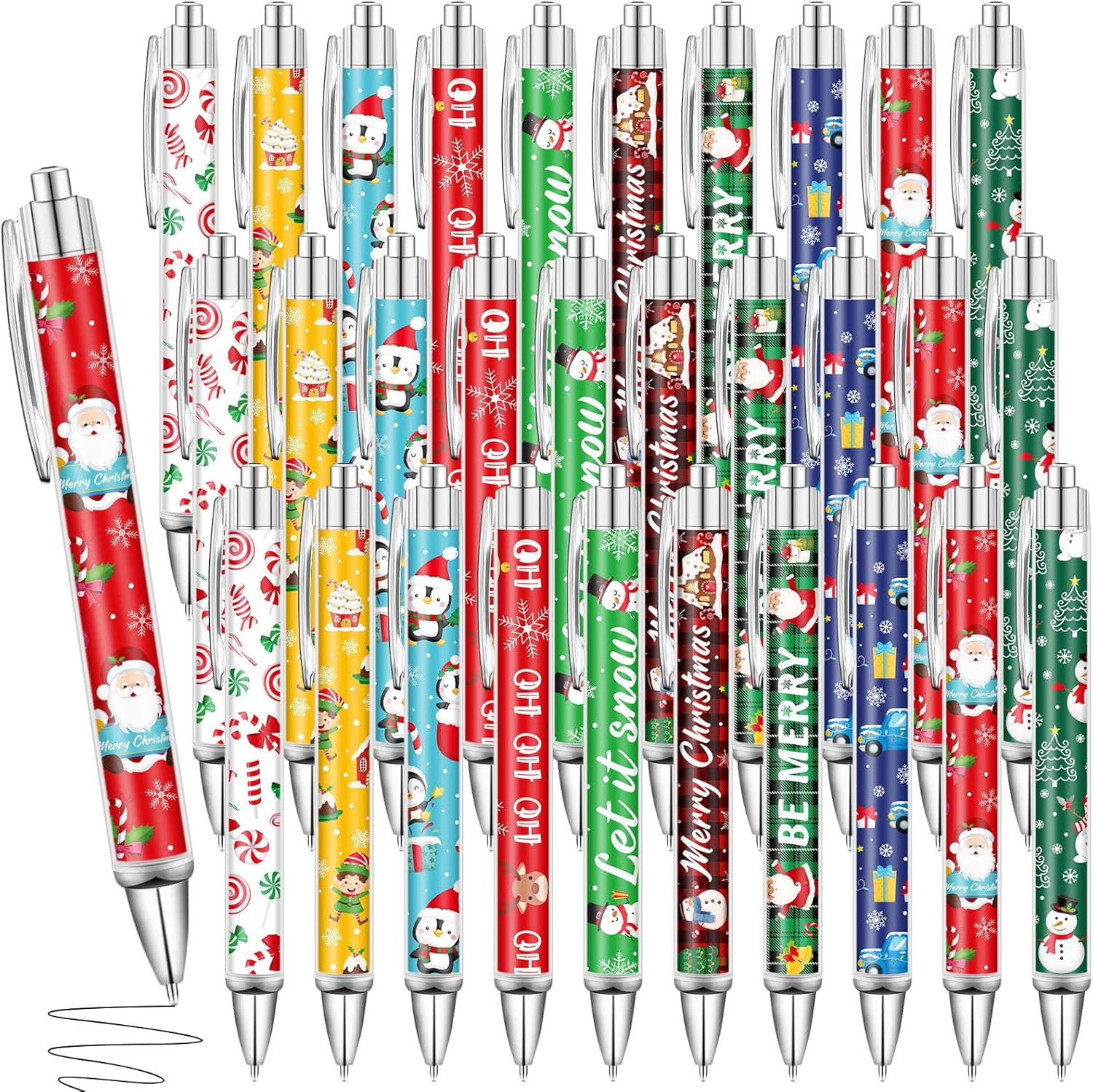 Yeaqee 48 Pcs Christmas Pens Christmas Retractable