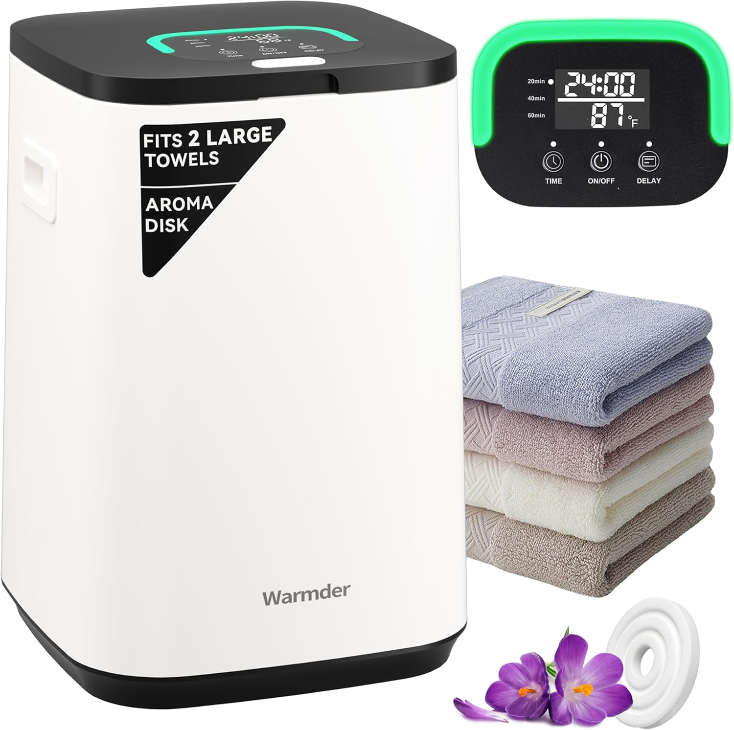 Upgraded Towel Warmers for Bathroom, Towel Warmer Bucket with Timer 20/40/60Min, LED Display, Delay Timer Up to 24Hours, Auto Shut Off, Child Lock, Fits Two 40x70 Towels Blankets PJ's - Black