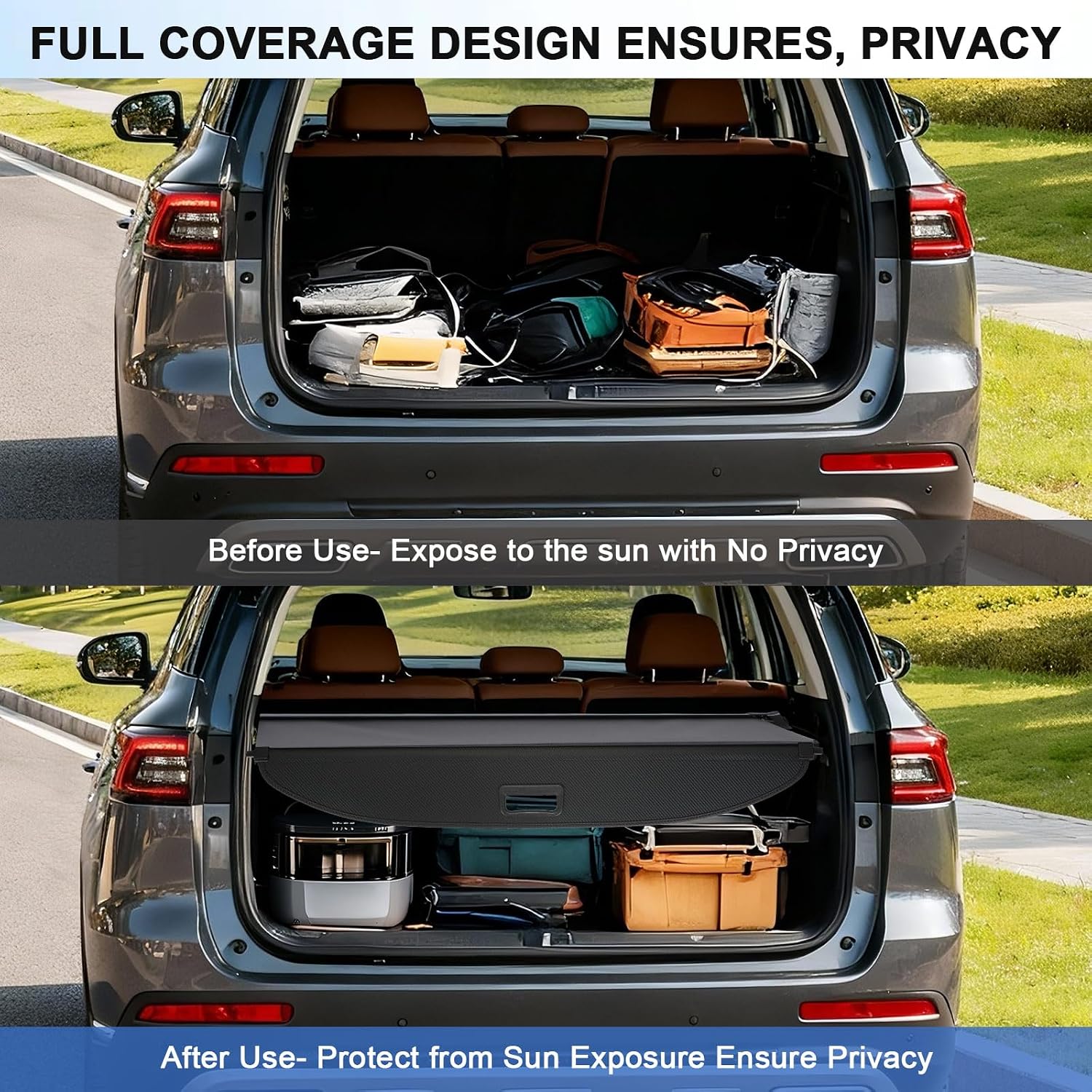 Cargo Cover for Tesla Model Y 2020-2022 EV - Water-Repellent Sturdy Carbon Fiber Trunk Cover, Retractable Privacy Shield for Luggage, Trunk Shade