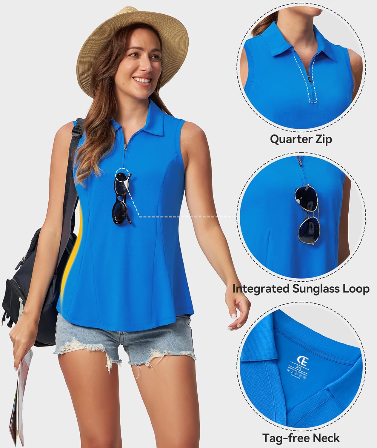 Casei Women's Sleeveless Golf Polo Shirt with Sunglass Loop, UPF 50+ Quick Dry Tennis Pickleball No-Tuck Peplum Top 1/4 Zip - Image 5