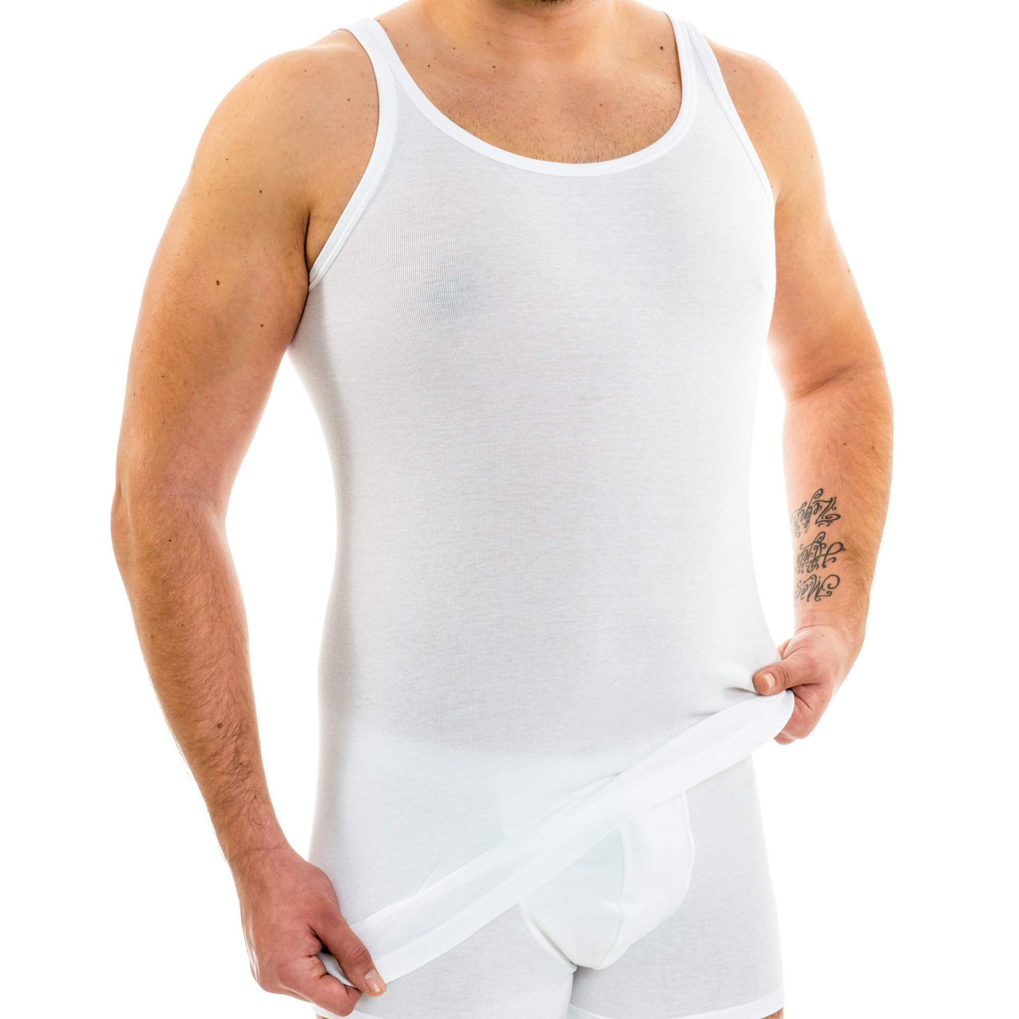 HERMKO 3007 3er Pack extralanges Herren Unterhemd (+10 cm) Tank Top aus 100% Bio-Baumwolle
