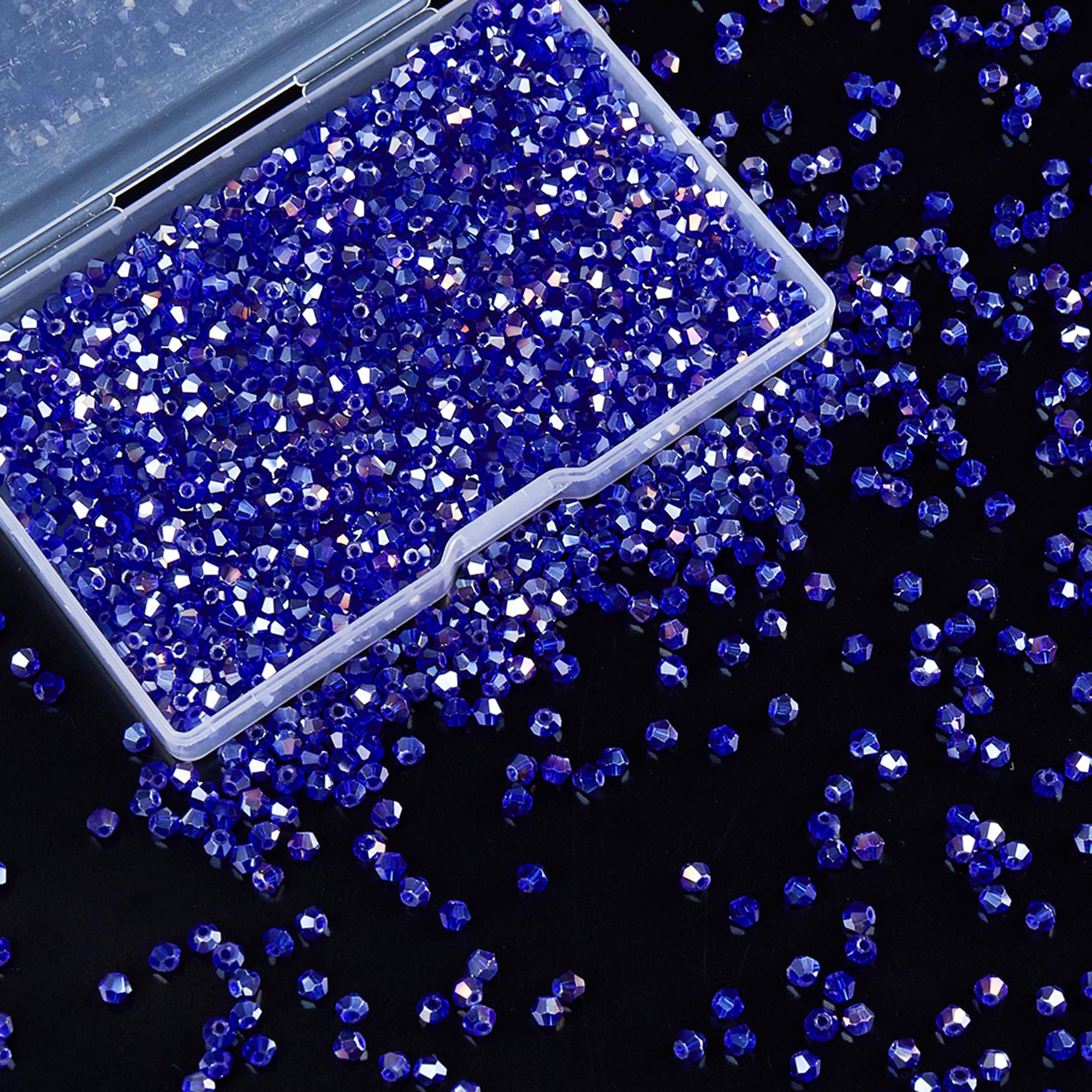 Laopottbeads 1200PCS 3mm Bicone Crystal Glass Beads for Jewelry Making, Sparkling Mini Beads for Suncatchers, DIY Bracelets & Craft Projects (AB Blue)