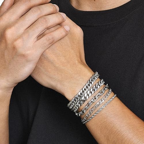 Miniatura 2 de VNOX 57 pulseras de cadena para hombres y mujeres, juego de pulseras de cadena de eslabones cubanos de acero inoxidable resistente para hombres y